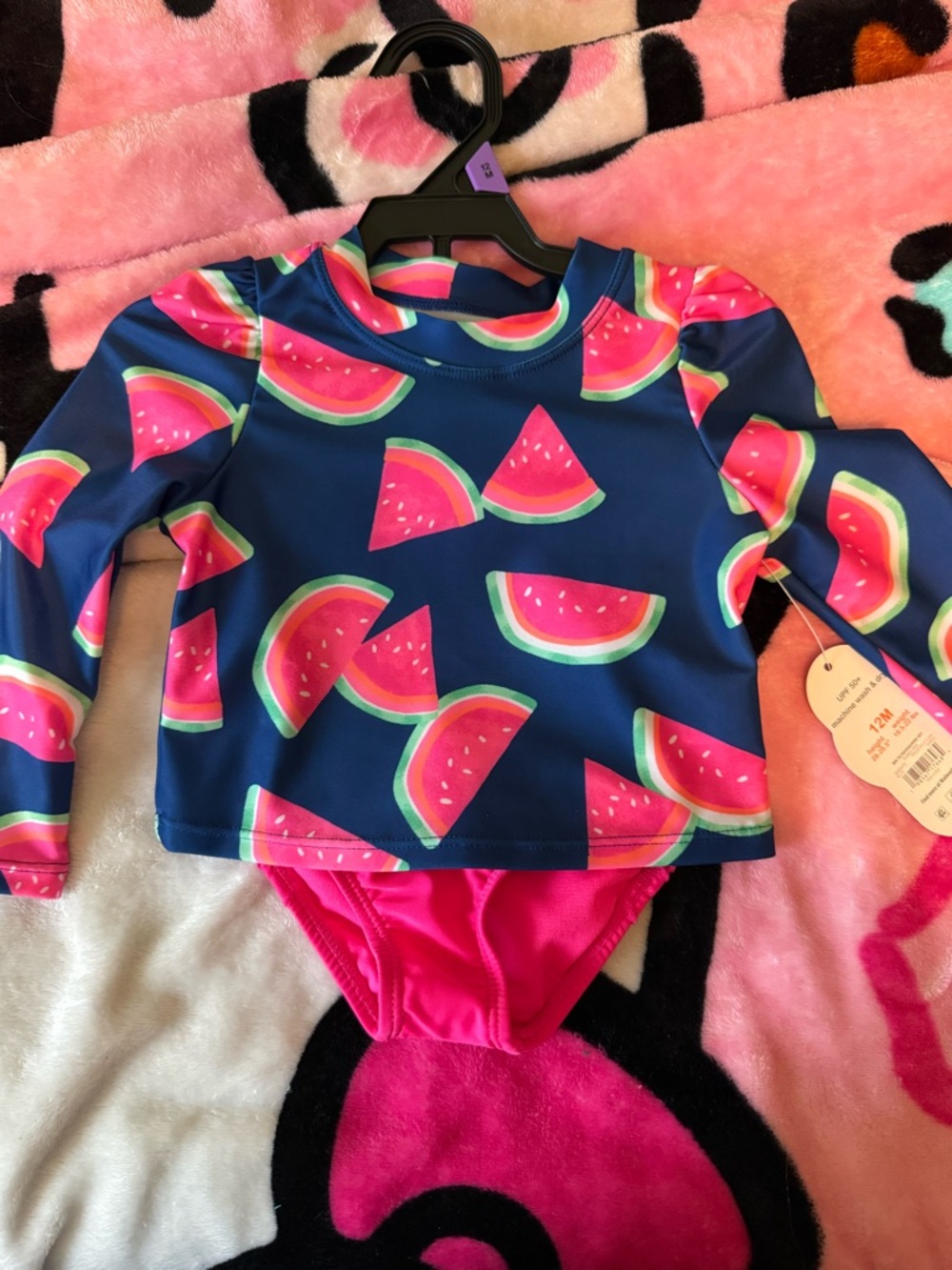 wonder nation Navy and Hot Pink Watermelon Print Rashguard Swim Set